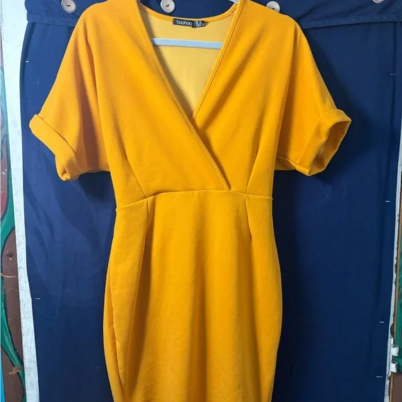Boohoo Mustard Yellow Wrap Dress-us10 - Picture 2 of 11